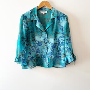 Vintage 90s Flare Sleeve Blue Floral Fairy Paisley Top Size 12
